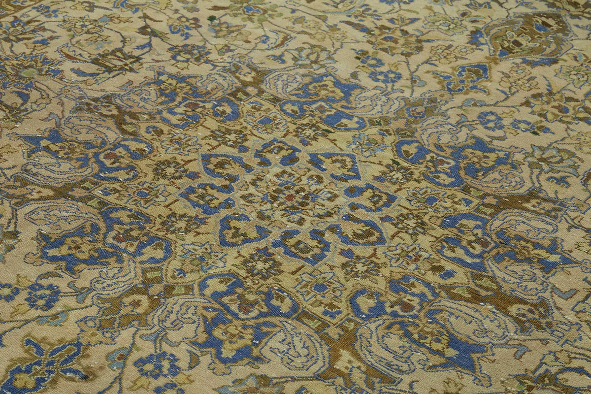Rusvo Bej Halı Gold ve Lacivert Desenli El Dokuma 288x410 cm – mekânda kullanım