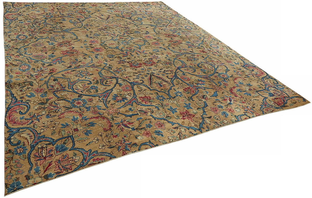 Rusvo Bej Çiçekli Klasik El Dokuma Halı 291x357 cm – genel görünüm