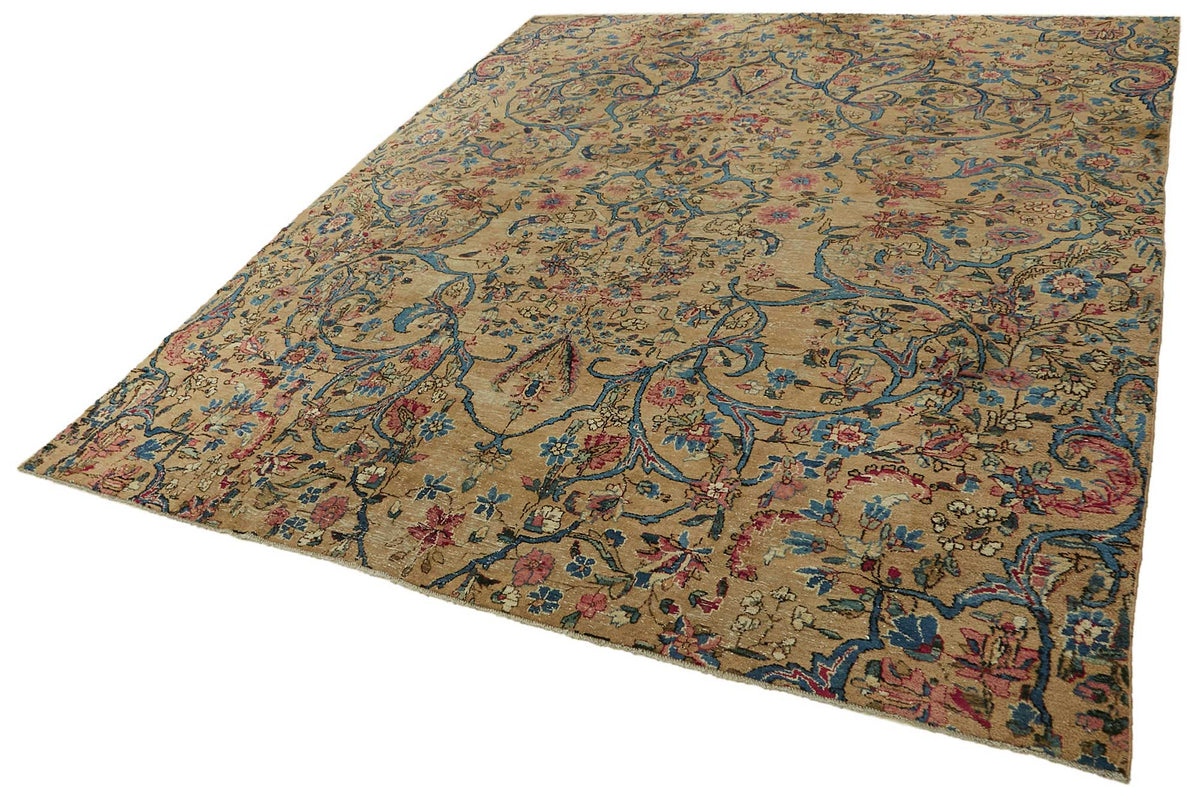 Rusvo Bej Çiçekli Klasik El Dokuma Halı 291x357 cm – doku yakın çekim