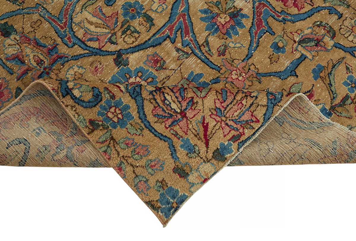Rusvo Bej Çiçekli Klasik El Dokuma Halı 291x357 cm – kenar detayı
