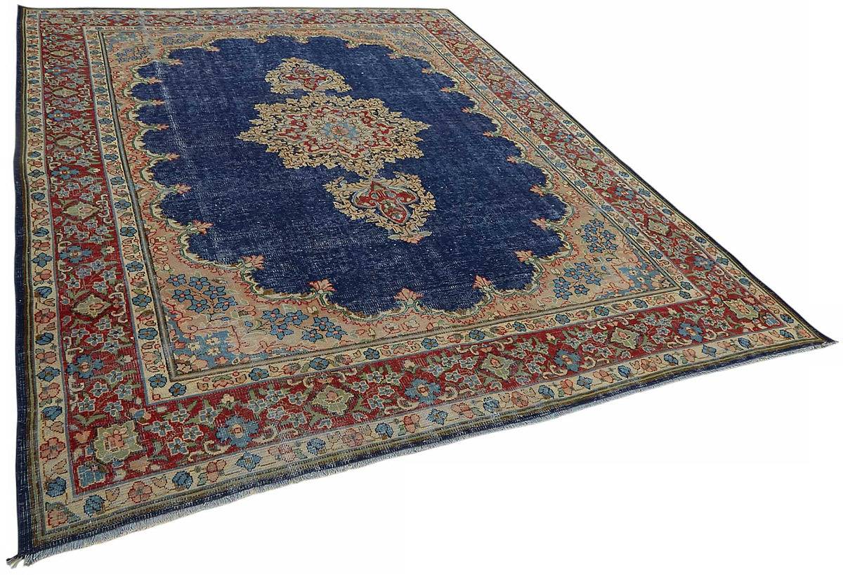 Rusvo Lacivert Kırmızı Madalyon Desenli Yün El Dokuma Halı 244x328 cm – genel görünüm