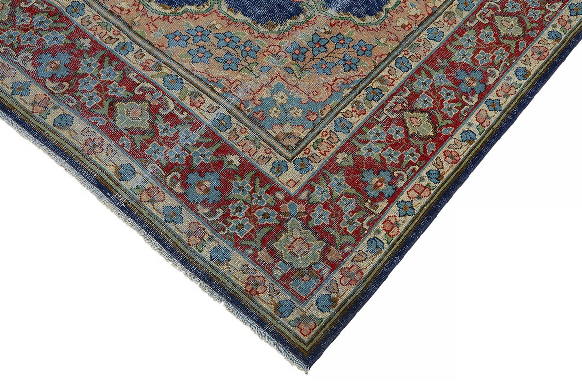 Rusvo Lacivert Kırmızı Madalyon Desenli Yün El Dokuma Halı 244x328 cm – detay görünümü