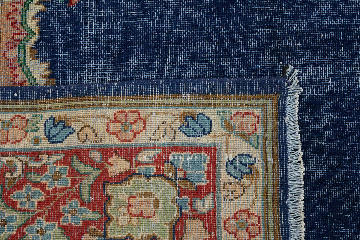Rusvo Lacivert Kırmızı Madalyon Desenli Yün El Dokuma Halı 244x328 cm – arka yüz görünümü