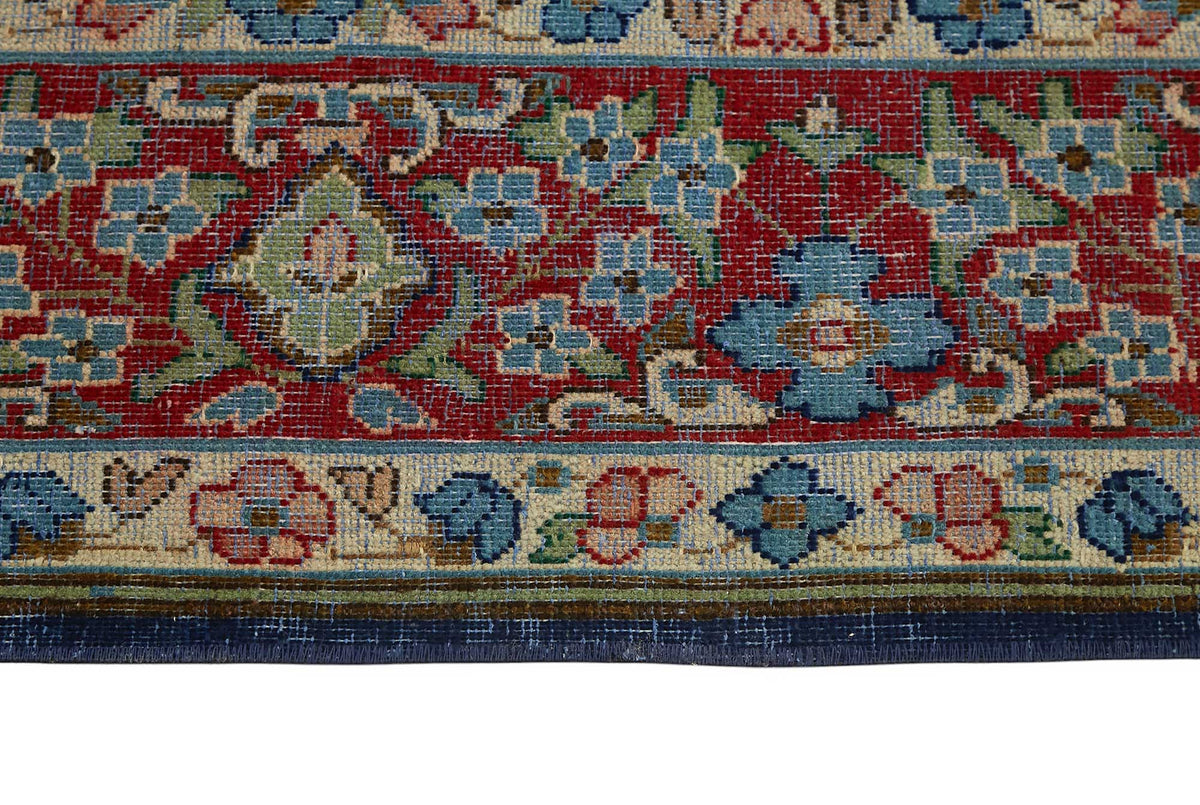 Rusvo Lacivert Kırmızı Madalyon Desenli Yün El Dokuma Halı 244x328 cm – farklı açı