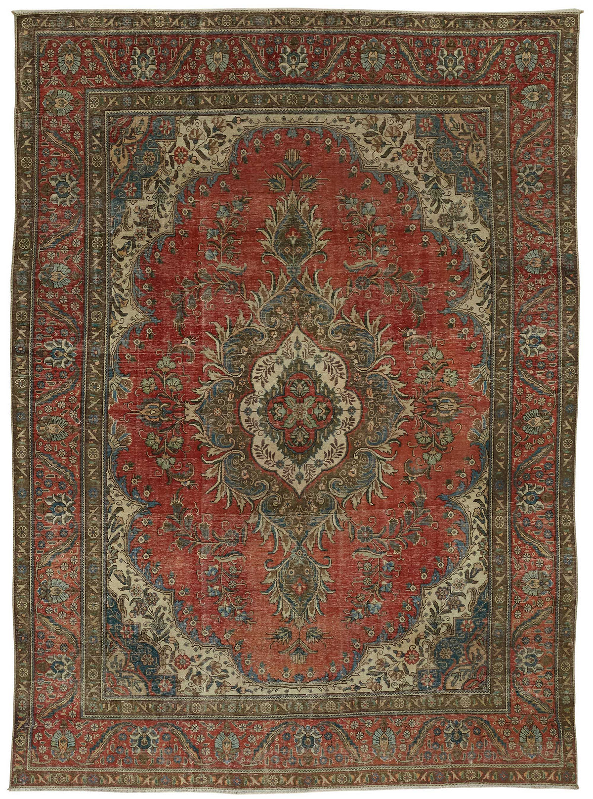 Rusvo Kırmızı Vintage Madalyon Desenli Yün El Dokuma Halı 262x372 cm