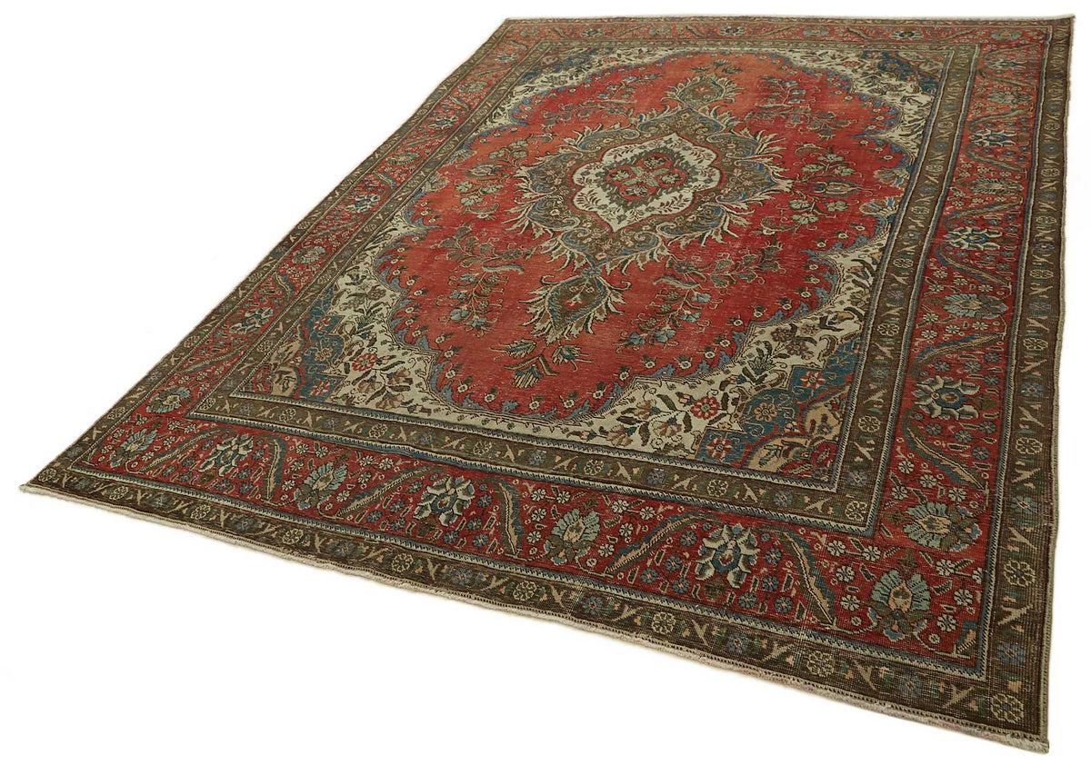 Rusvo Kırmızı Vintage Madalyon Desenli Yün El Dokuma Halı 262x372 cm – doku yakın çekim