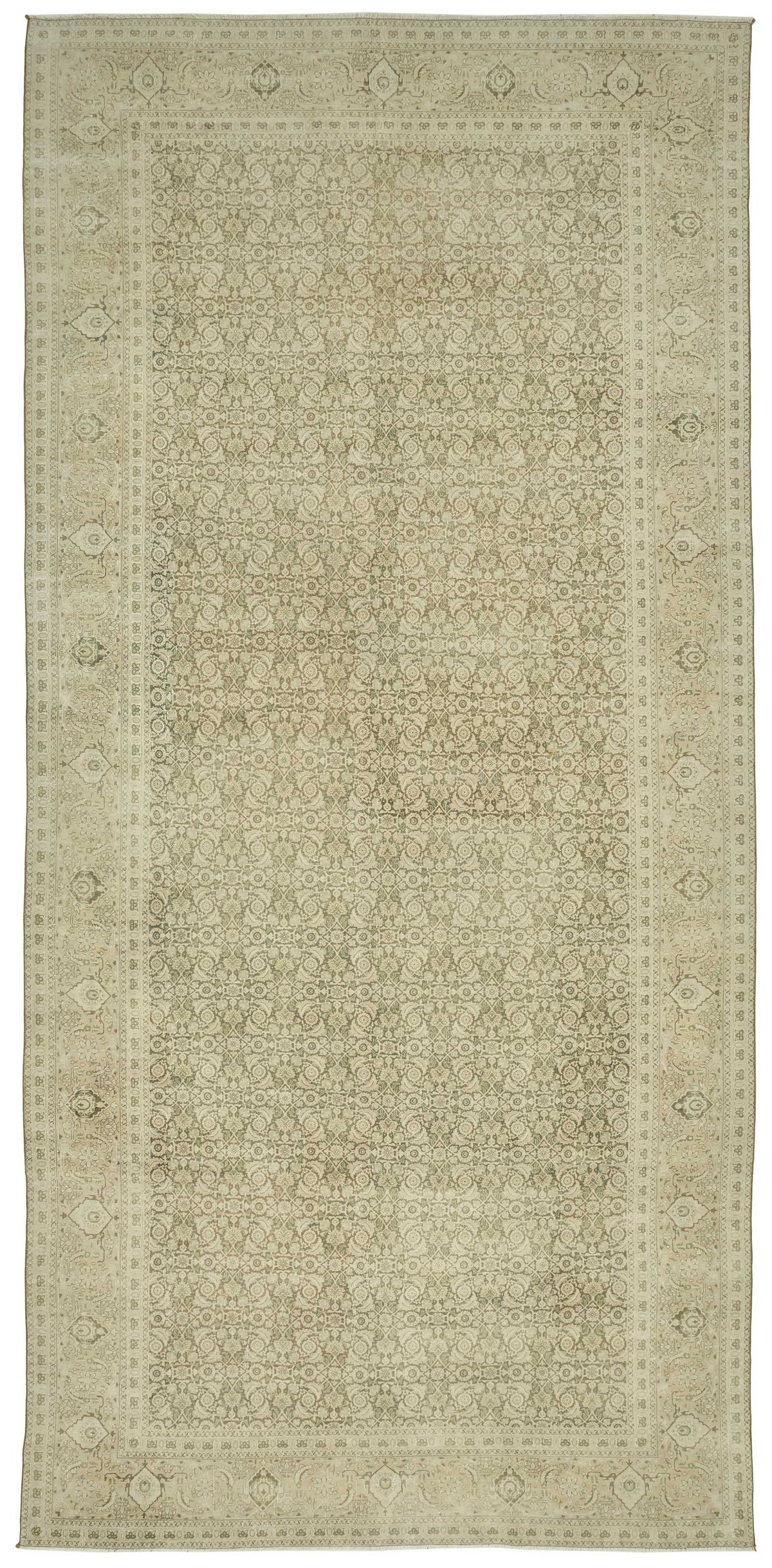 Rusvo Bej Ekru Geometrik Klasik El Dokuma Halı 240x516 cm