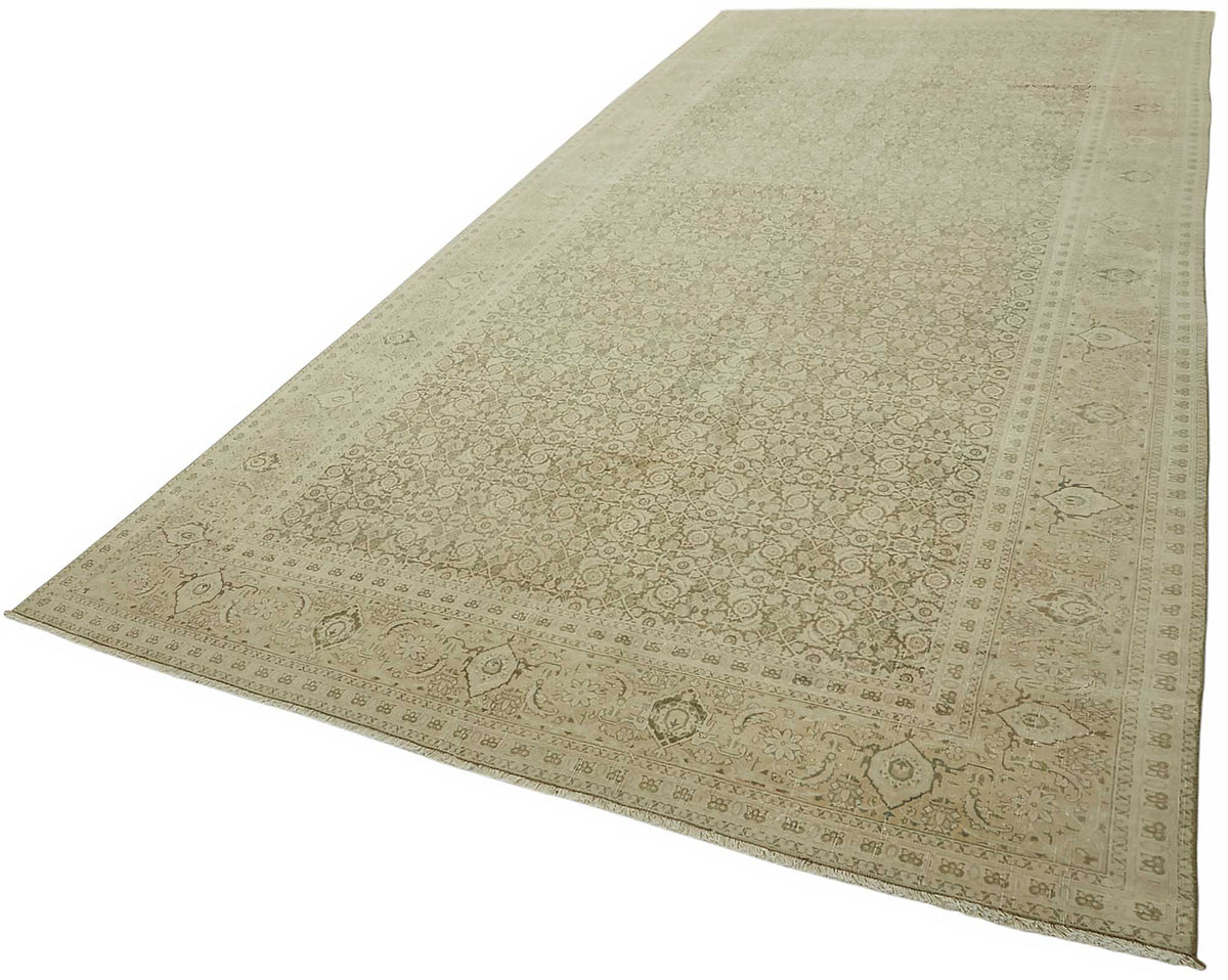 Rusvo Bej Ekru Geometrik Klasik El Dokuma Halı 240x516 cm – doku yakın çekim