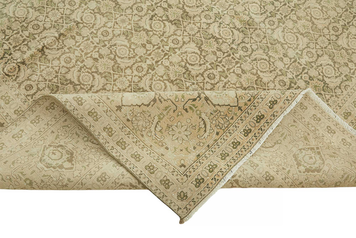 Rusvo Bej Ekru Geometrik Klasik El Dokuma Halı 240x516 cm – kenar detayı