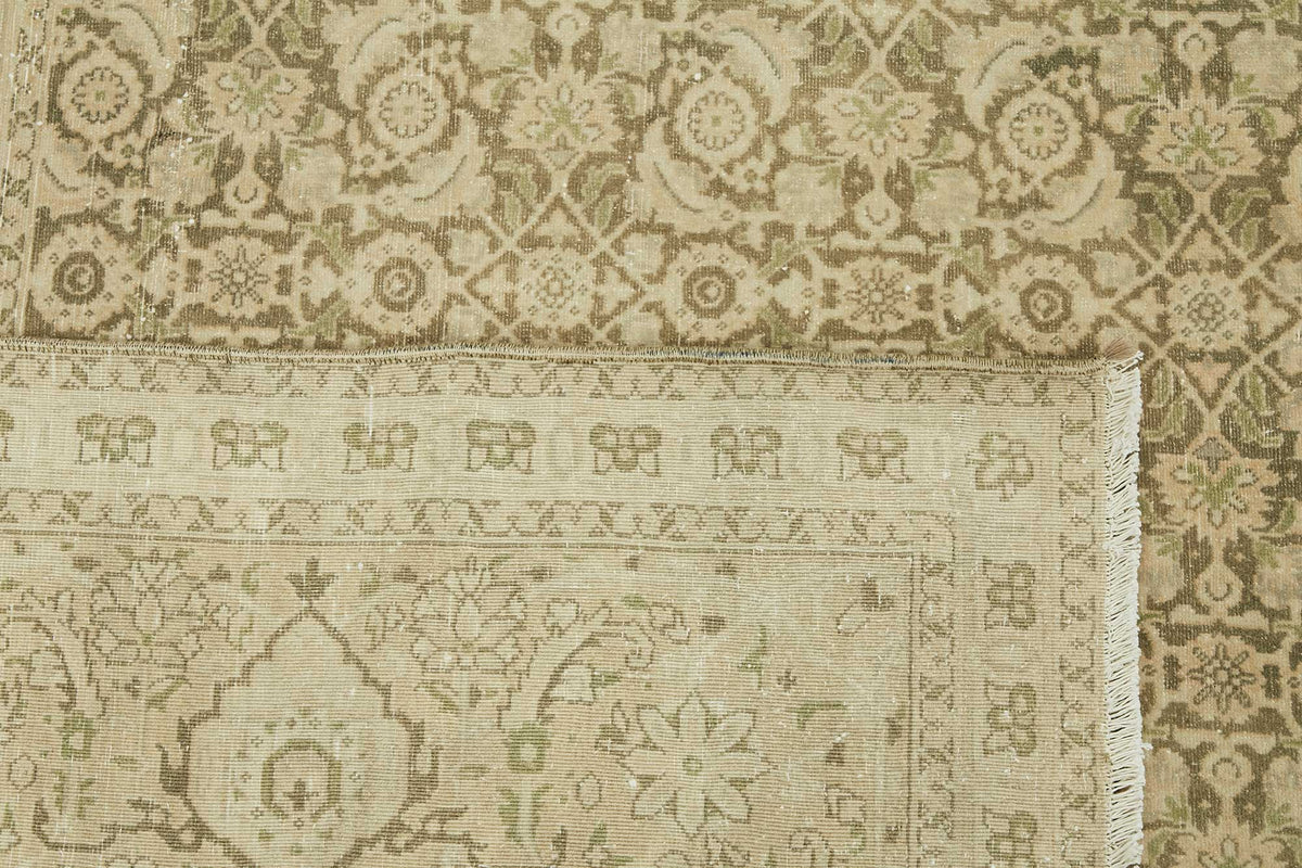 Rusvo Bej Ekru Geometrik Klasik El Dokuma Halı 240x516 cm – arka yüz görünümü