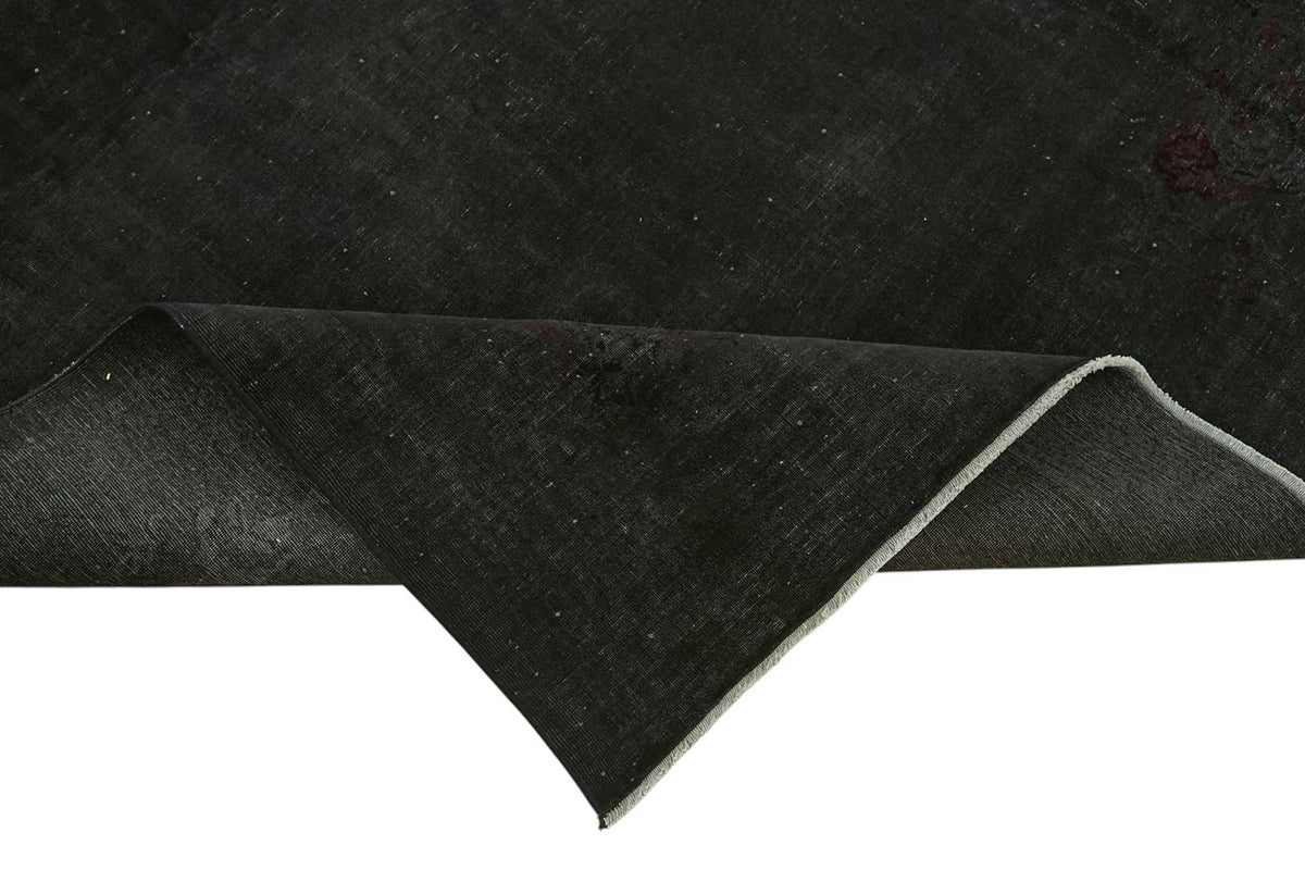 Zelko Siyah Bordo Desensiz Eskitme Yün El Dokuma Halı 256x336 cm – kenar detayı