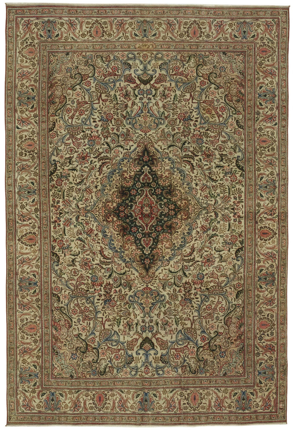 Rusvo Vintage Bej Lacivert Madalyon Desenli El Dokuma Halı 231x344 cm 47526