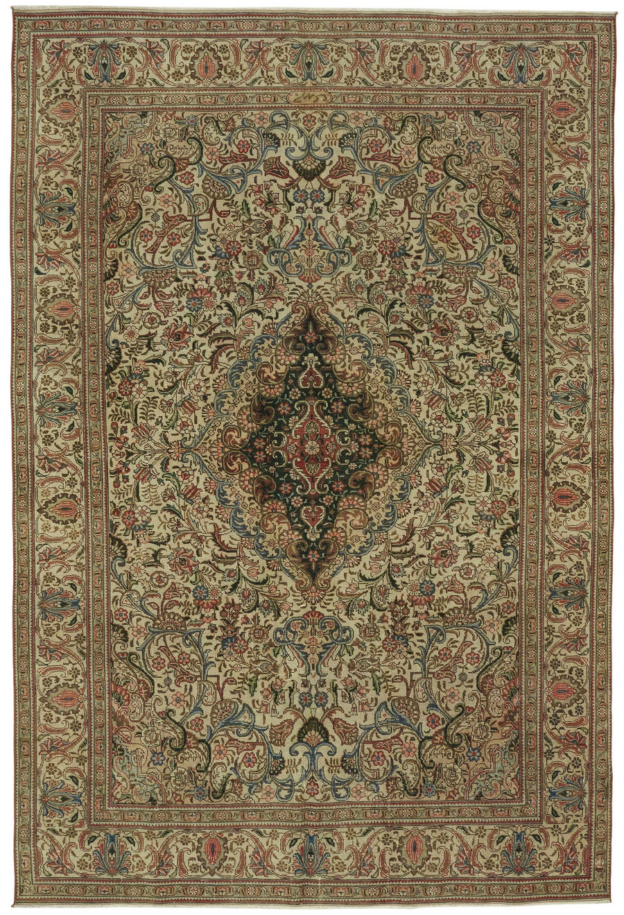 Rusvo Vintage Bej Lacivert Madalyon Desenli El Dokuma Halı 231x344 cm 47526