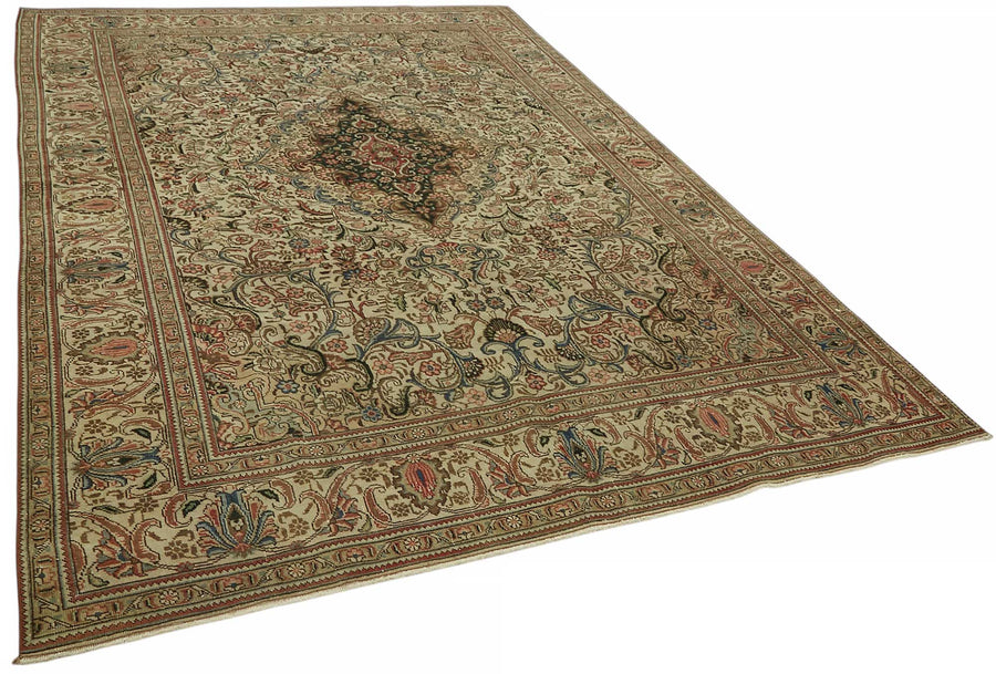Rusvo Vintage Bej Lacivert Madalyon Desenli El Dokuma Halı 231x344 cm 47526 – genel görünüm