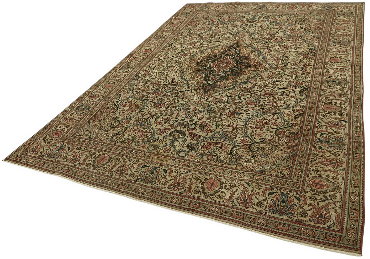 Rusvo Vintage Bej Lacivert Madalyon Desenli El Dokuma Halı 231x344 cm 47526 – doku yakın çekim
