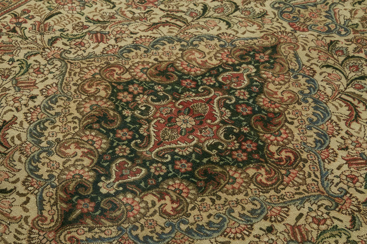 Rusvo Vintage Bej Lacivert Madalyon Desenli El Dokuma Halı 231x344 cm 47526 – mekânda kullanım