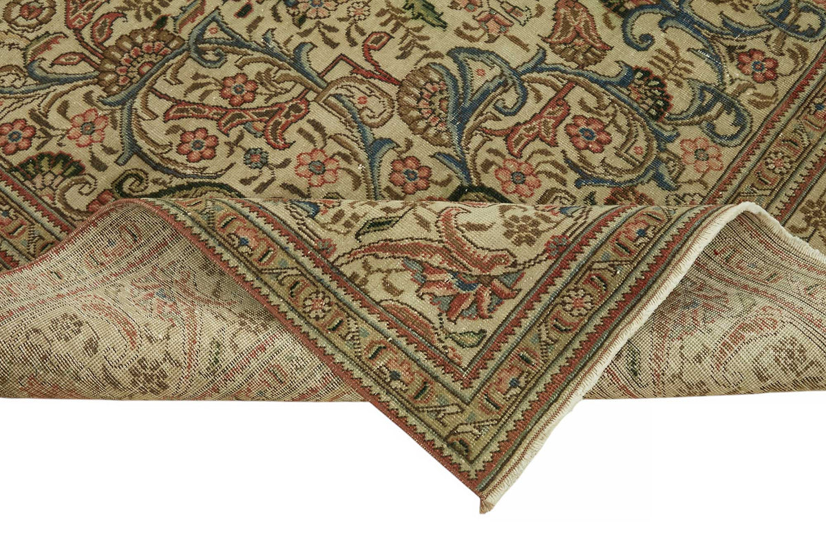 Rusvo Vintage Bej Lacivert Madalyon Desenli El Dokuma Halı 231x344 cm 47526 – kenar detayı