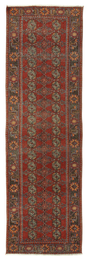 Rusvo Kırmızı Lacivert Madalyon Desenli Vintage Yün Yolluk 100x320 cm