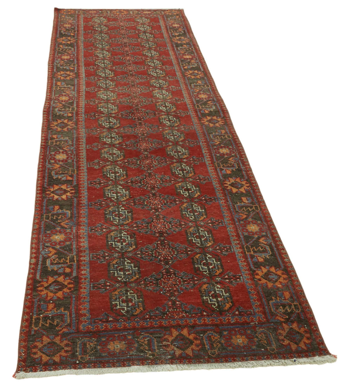 Rusvo Kırmızı Lacivert Madalyon Desenli Vintage Yün Yolluk 100x320 cm – genel görünüm