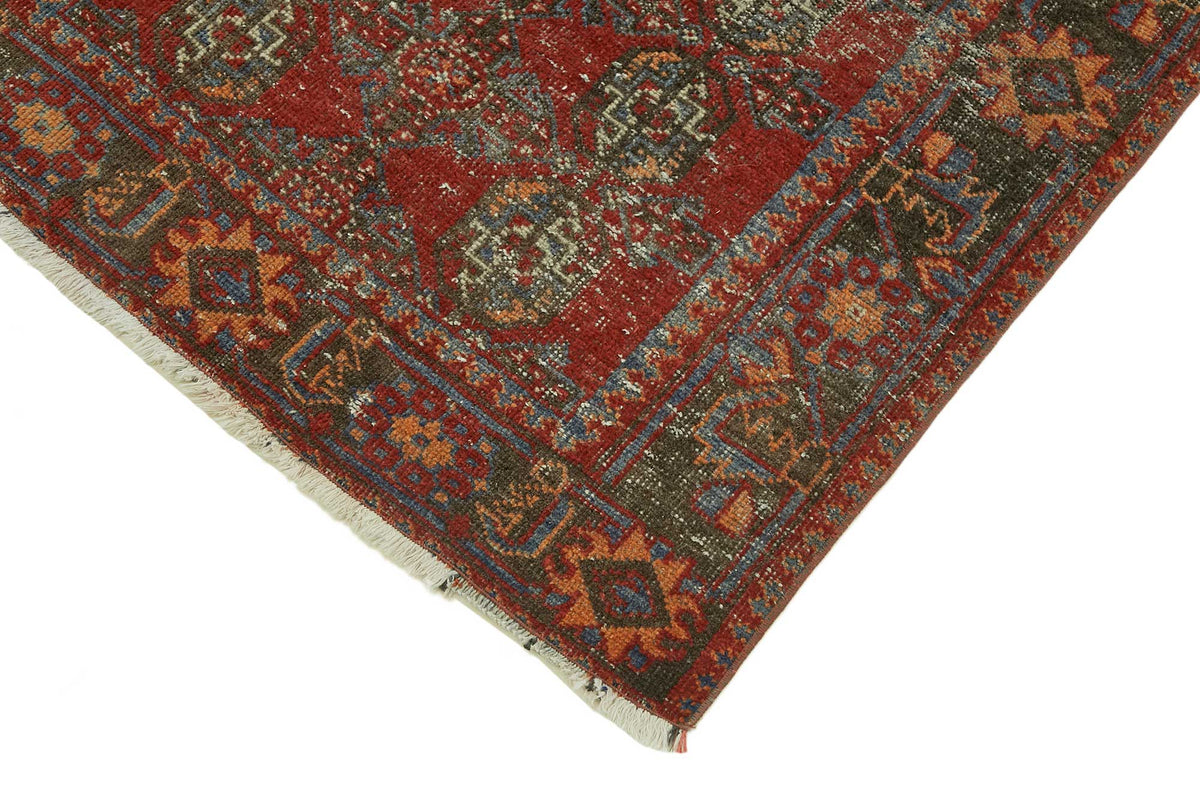 Rusvo Kırmızı Lacivert Madalyon Desenli Vintage Yün Yolluk 100x320 cm – detay görünümü