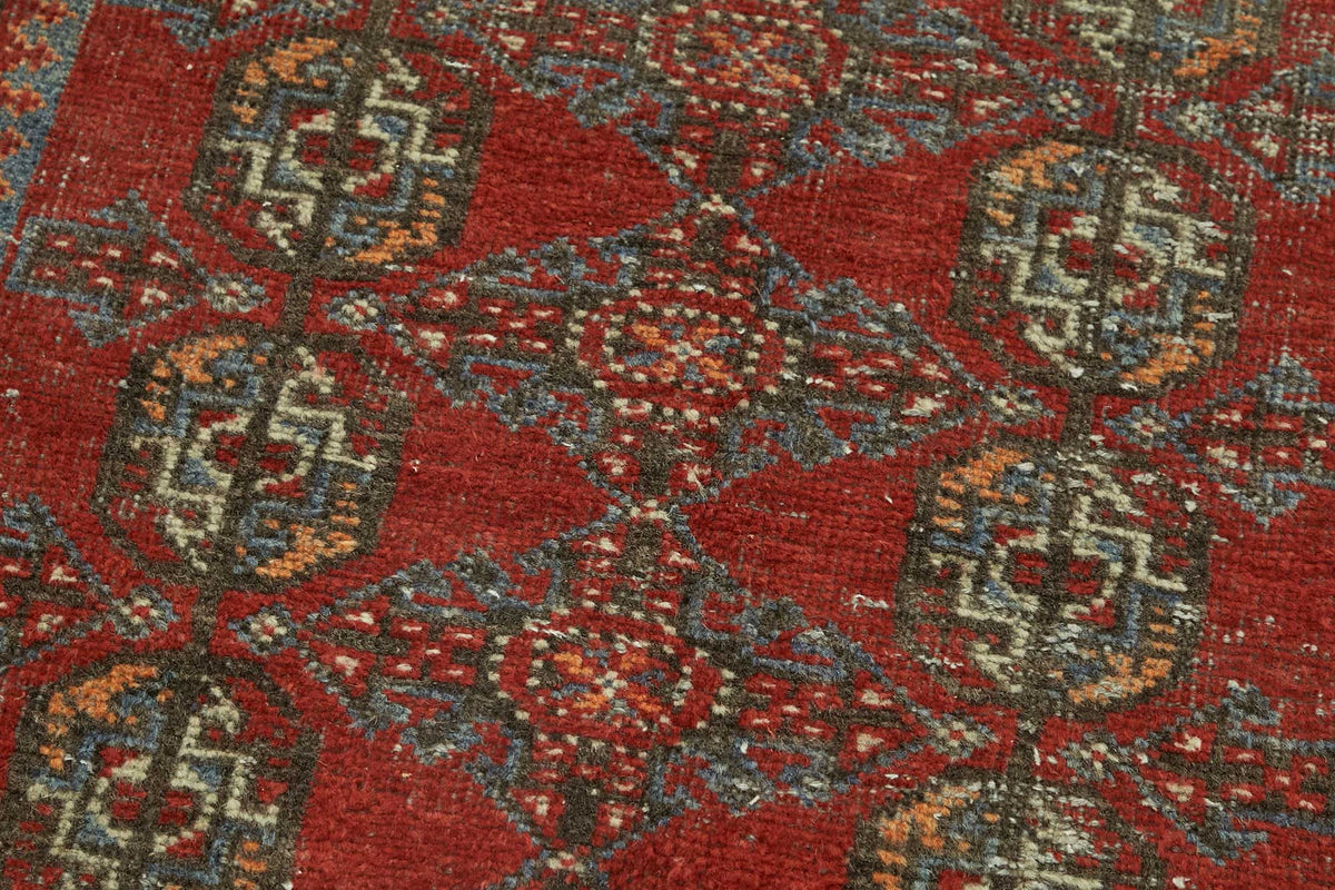 Rusvo Kırmızı Lacivert Madalyon Desenli Vintage Yün Yolluk 100x320 cm – mekânda kullanım