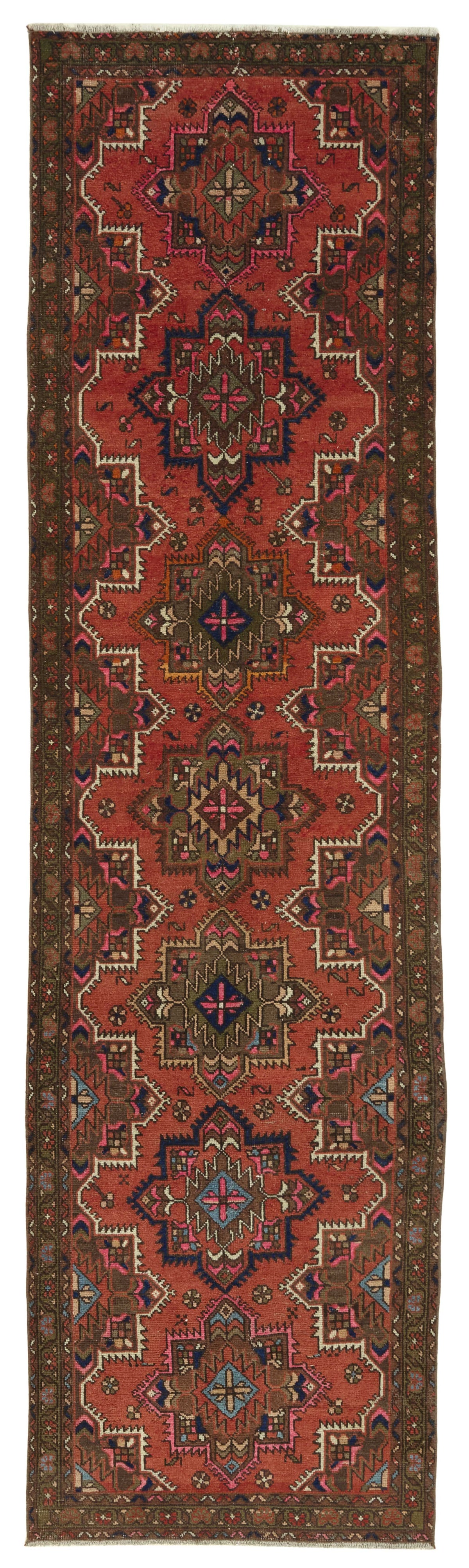 Rusvo Kırmızı Geometrik Etnik El Dokuma Halı 96x371 cm