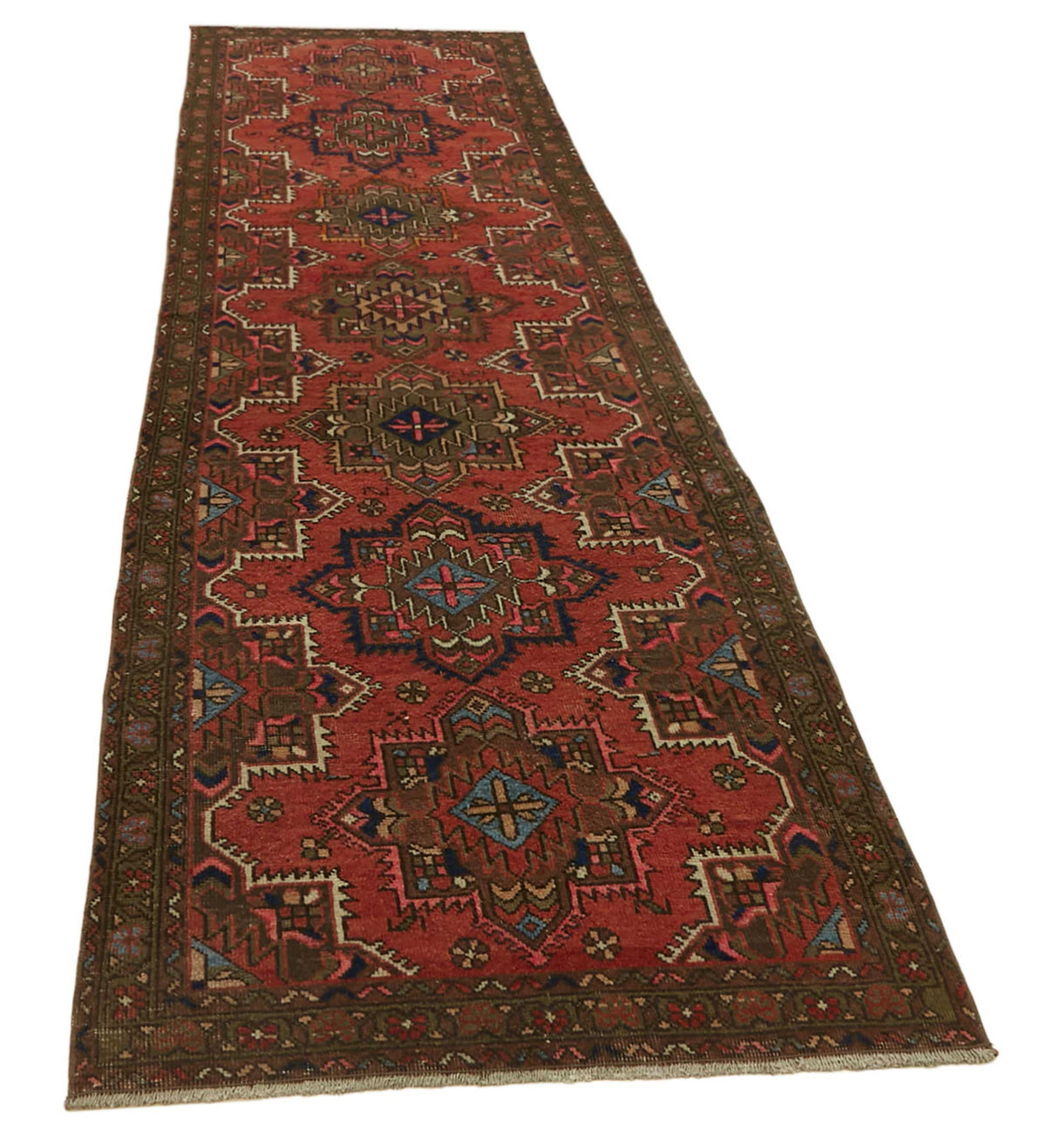 Rusvo Kırmızı Geometrik Etnik El Dokuma Halı 96x371 cm – genel görünüm