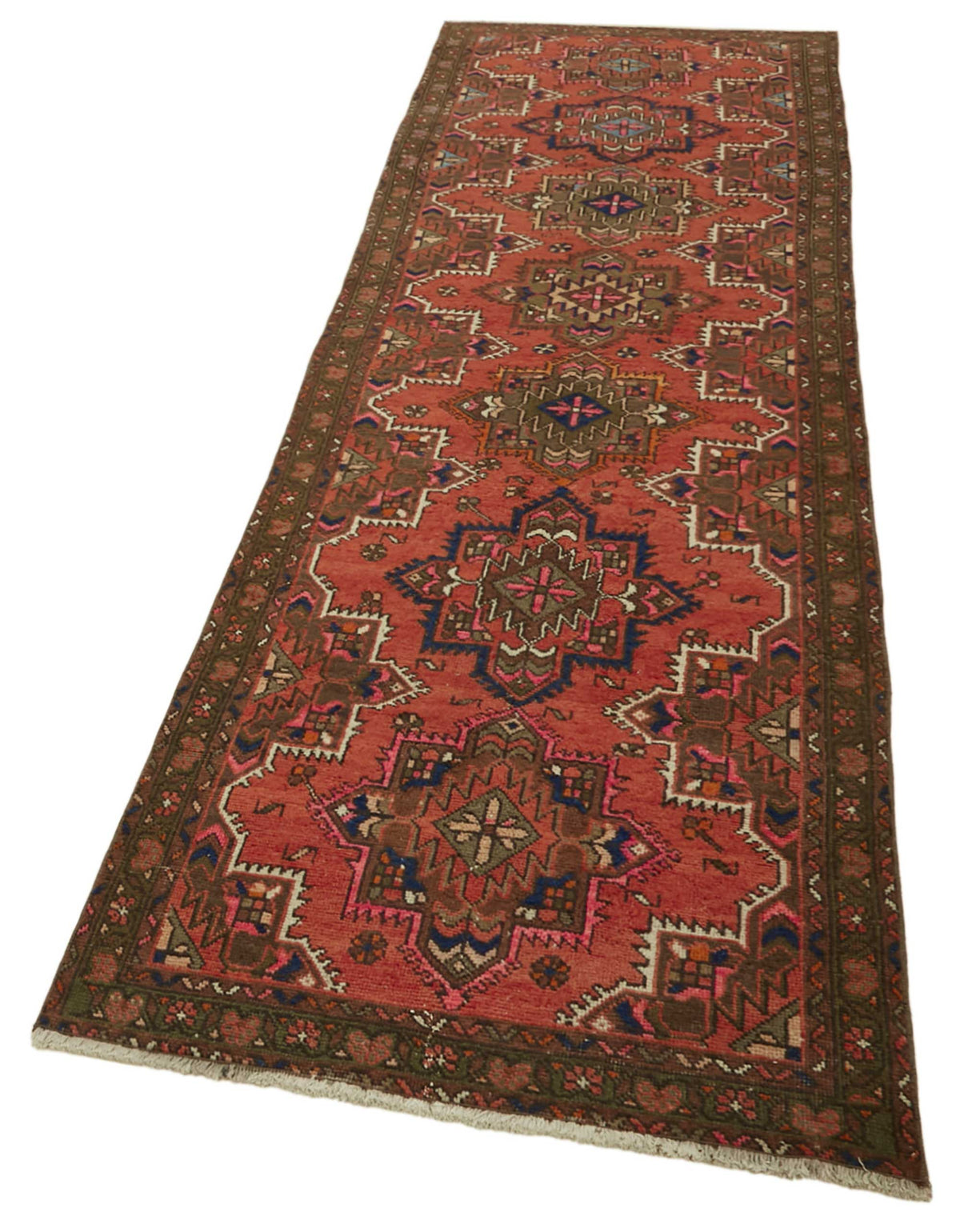 Rusvo Kırmızı Geometrik Etnik El Dokuma Halı 96x371 cm – doku yakın çekim