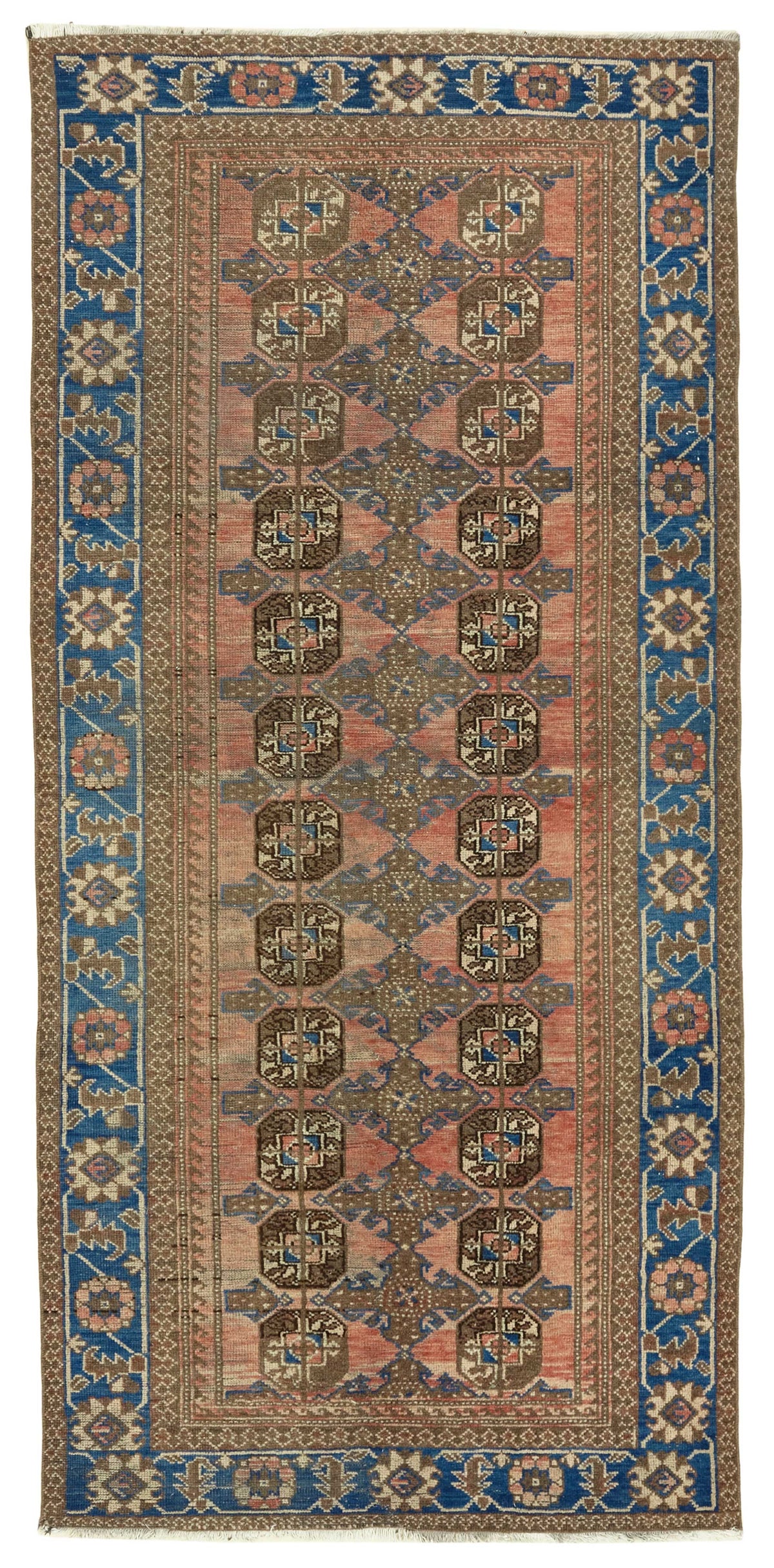 Rusvo Vintage Turuncu Geometrik Desenli El Dokuma Halı 118x252 cm