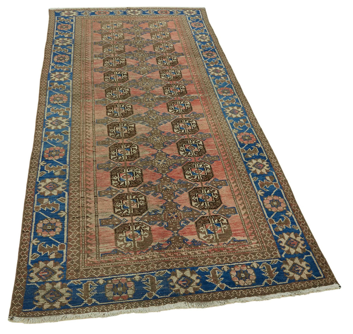 Rusvo Vintage Turuncu Geometrik Desenli El Dokuma Halı 118x252 cm – genel görünüm