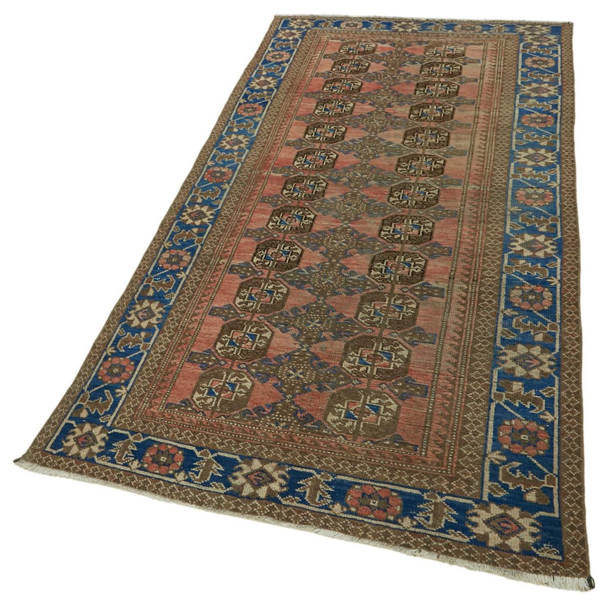 Rusvo Vintage Turuncu Geometrik Desenli El Dokuma Halı 118x252 cm – doku yakın çekim