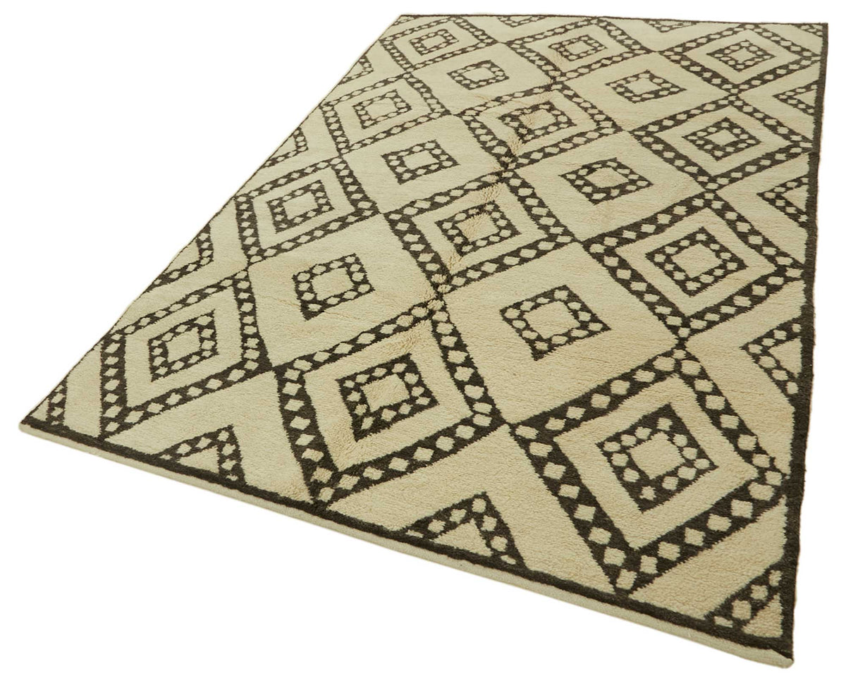 Komve Krem Kahverengi Baklava Desenli El Dokuma Halı 188x300 cm 47549 – doku yakın çekim