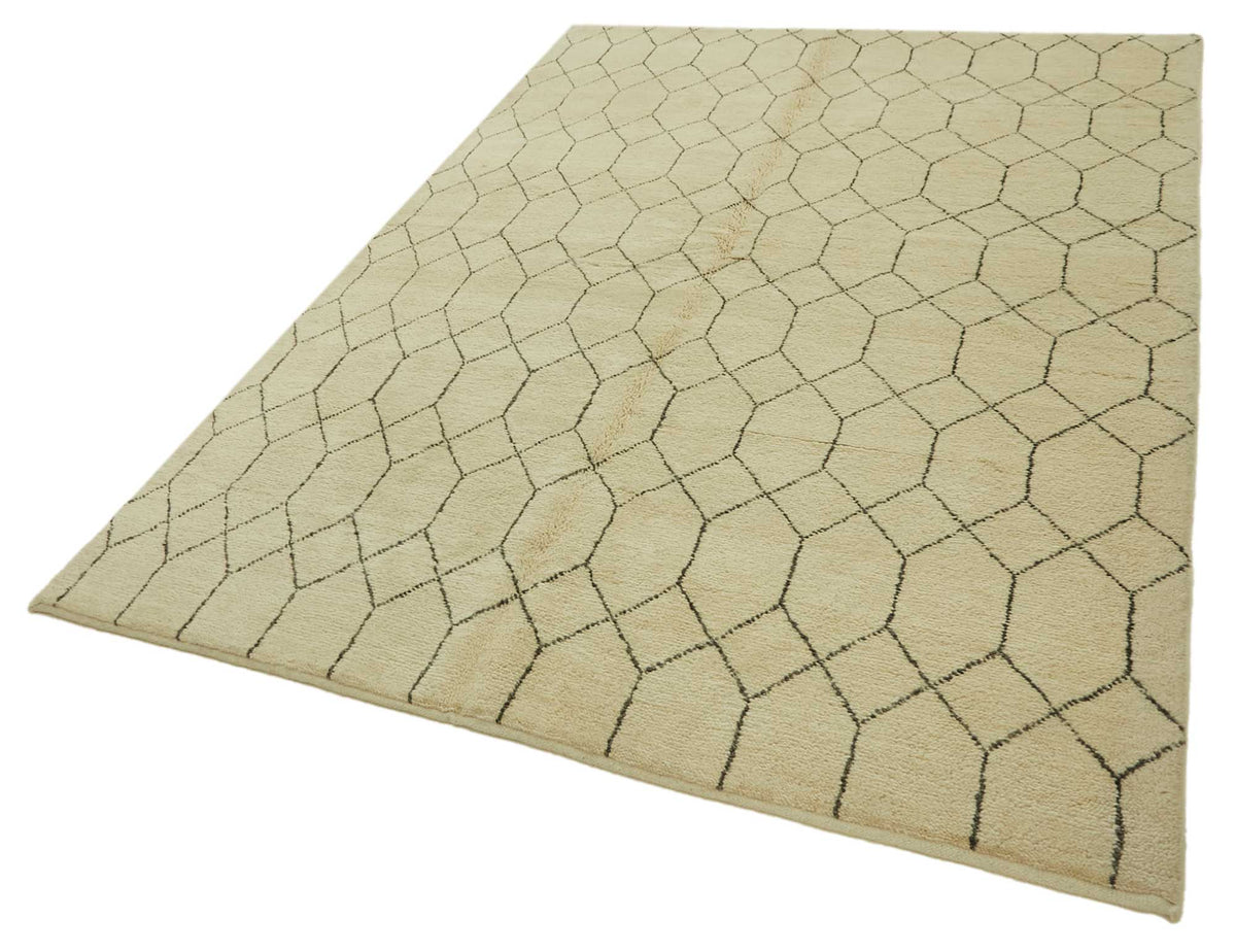 Komve Siyah Krem Halı Baklava Desenli Uşak Halısı 187x275 cm – doku yakın çekim