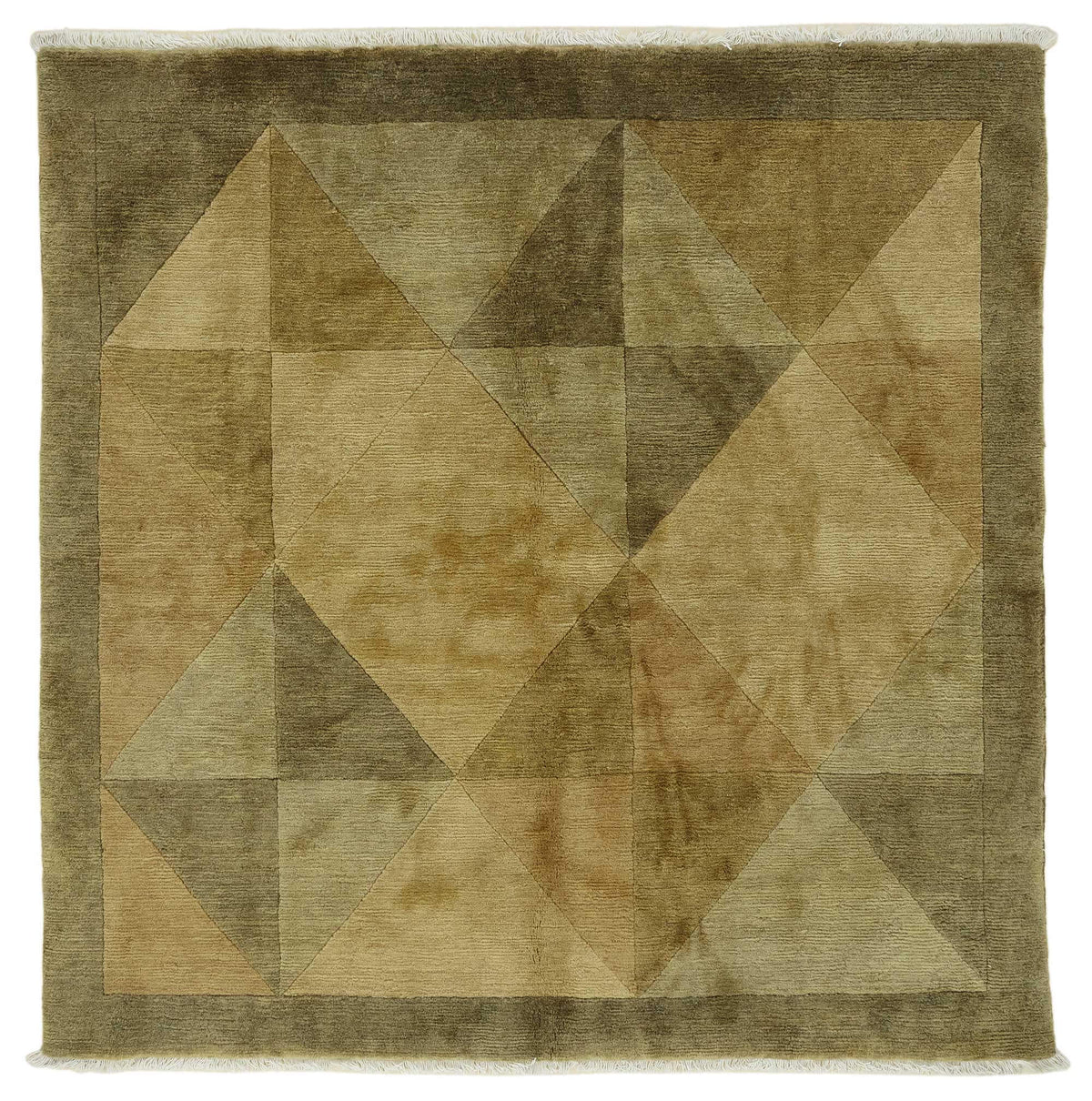 Komve Beige and Brown Geometric Patterned Square Hand-Woven Rug 180x182 cm