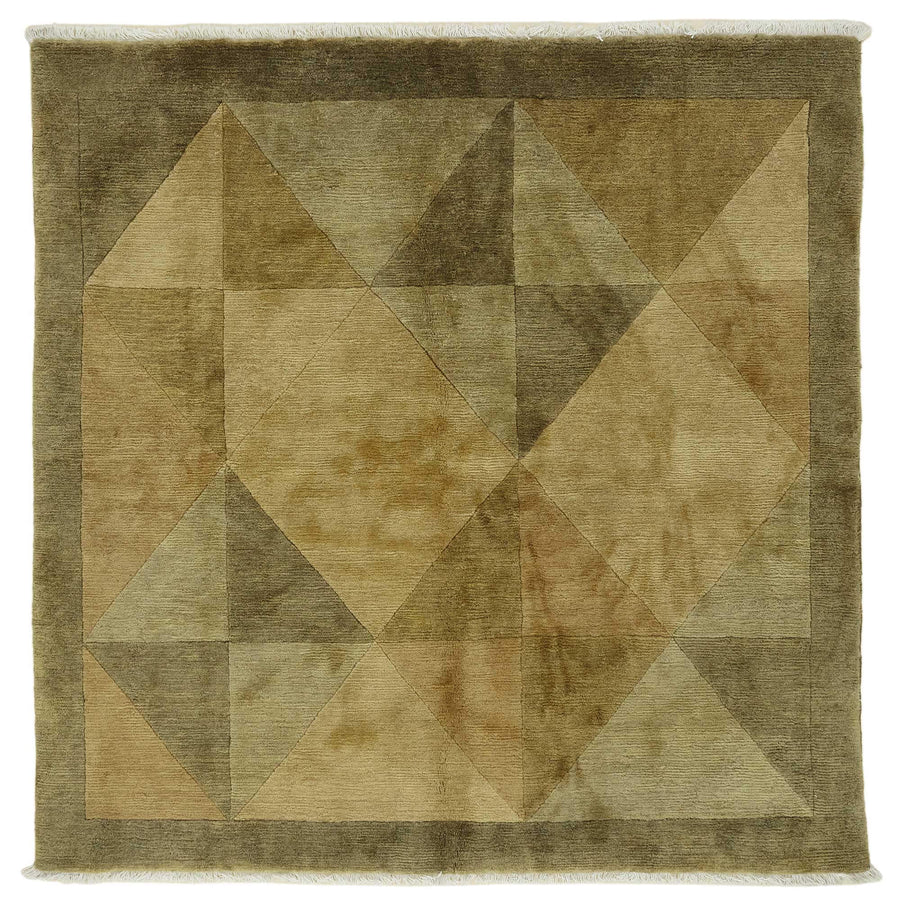 Komve Bej Rengi ve Kahverengi Geometrik Desenli Kare Halı 180x182 cm