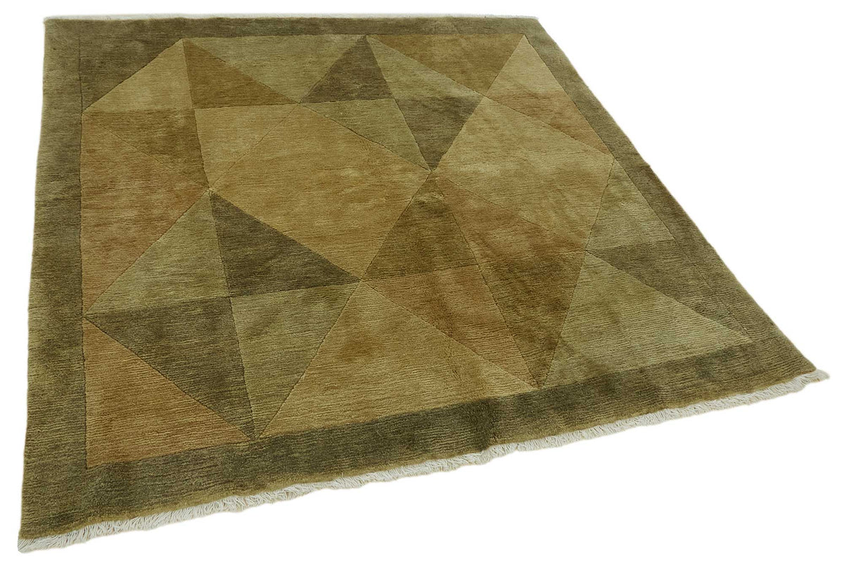 Komve Beige and Brown Geometric Patterned Square Hand-Woven Rug 180x182 cm – overall view