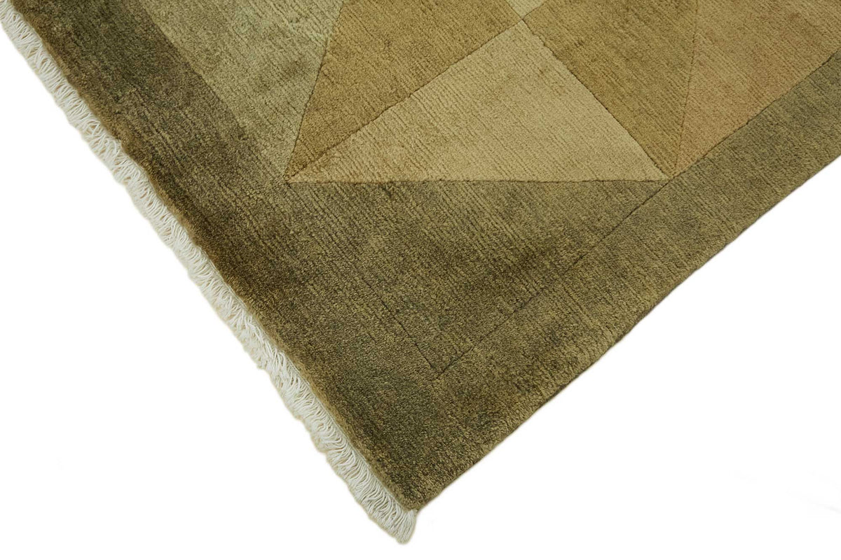 Komve Beige and Brown Geometric Patterned Square Hand-Woven Rug 180x182 cm – detail view