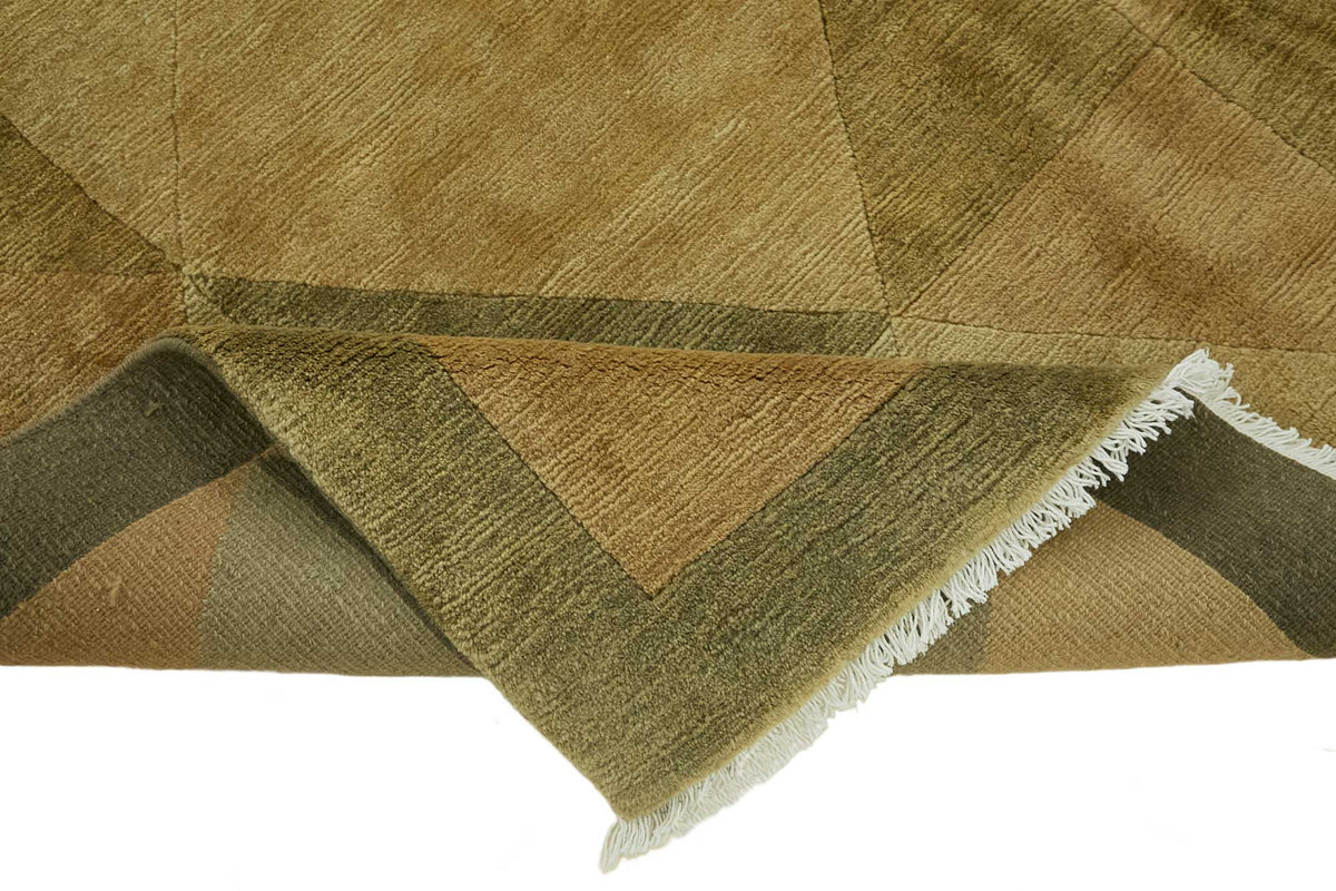 Komve Beige and Brown Geometric Patterned Square Hand-Woven Rug 180x182 cm – edge detail