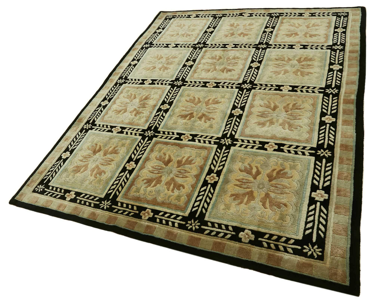 Komve Siyah Geometrik Klasik El Dokuma Halı 185x270 cm – doku yakın çekim