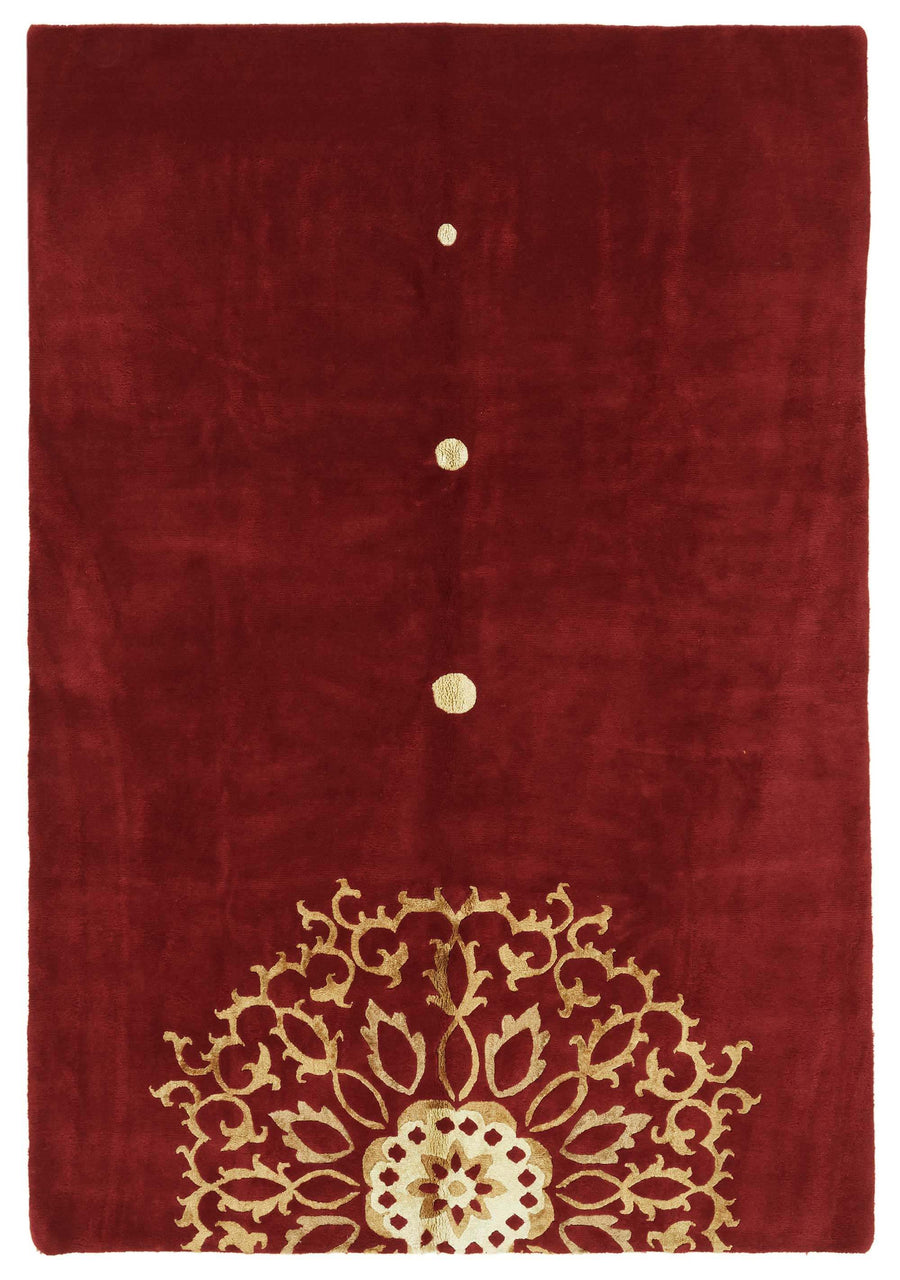 Komve Bordo Bej Halı Madalyon Desenli Kadifemsi Dokuma 185x264 cm