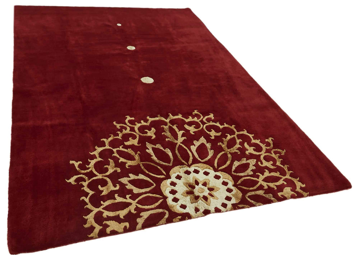 Komve Bordo Bej Halı Madalyon Desenli Kadifemsi Dokuma 185x264 cm – genel görünüm