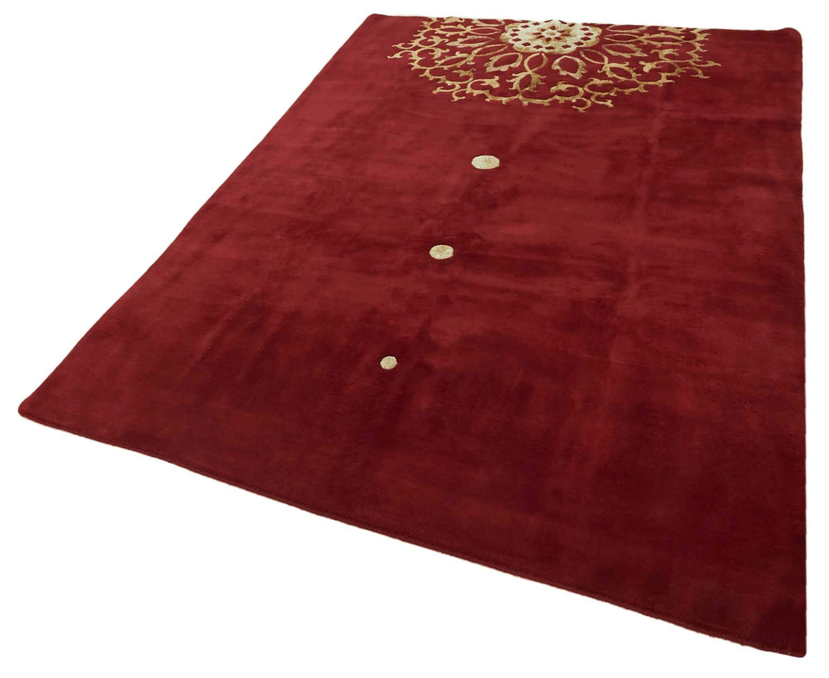 Komve Bordo Bej Halı Madalyon Desenli Kadifemsi Dokuma 185x264 cm – doku yakın çekim