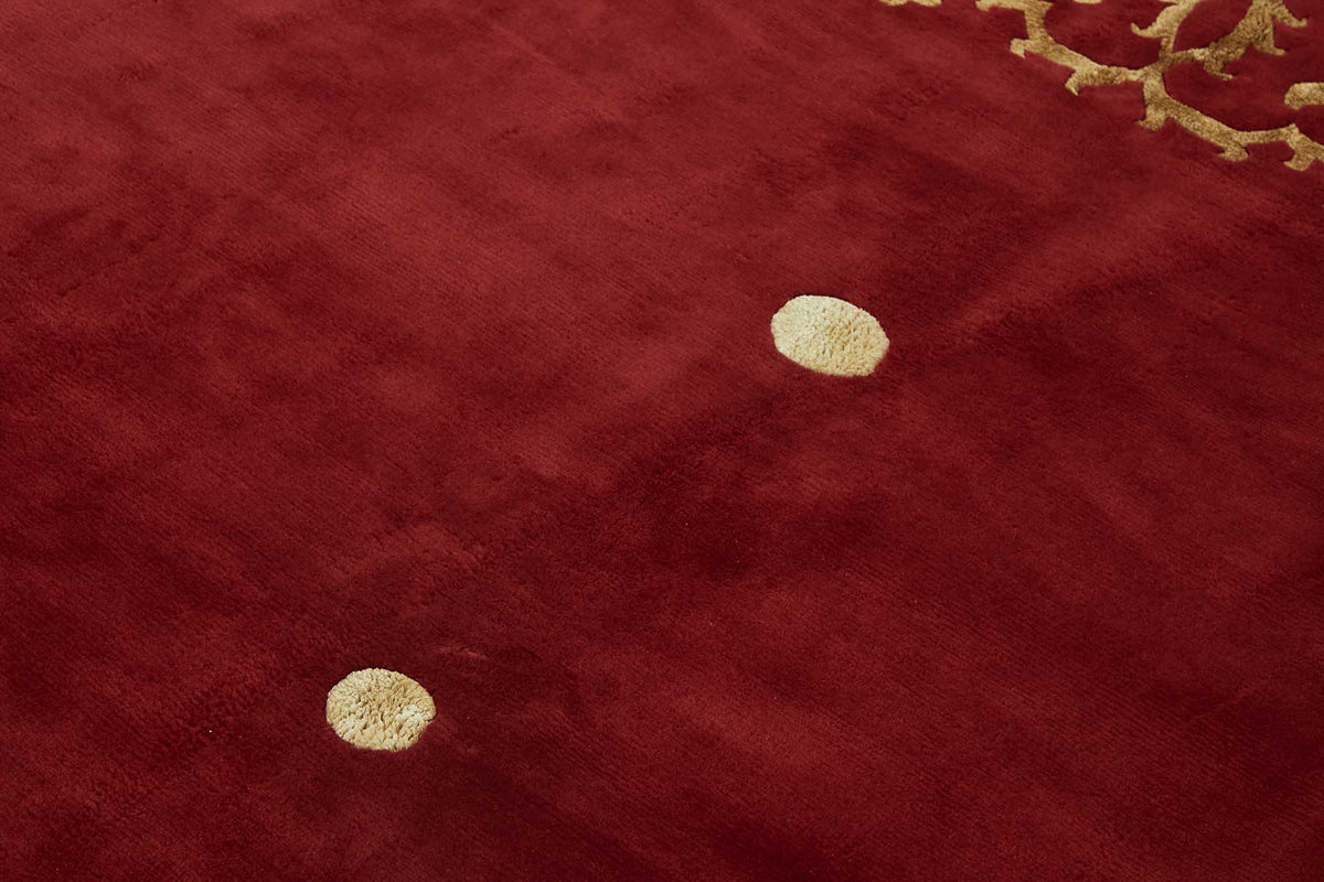 Komve Bordo Bej Halı Madalyon Desenli Kadifemsi Dokuma 185x264 cm – mekânda kullanım