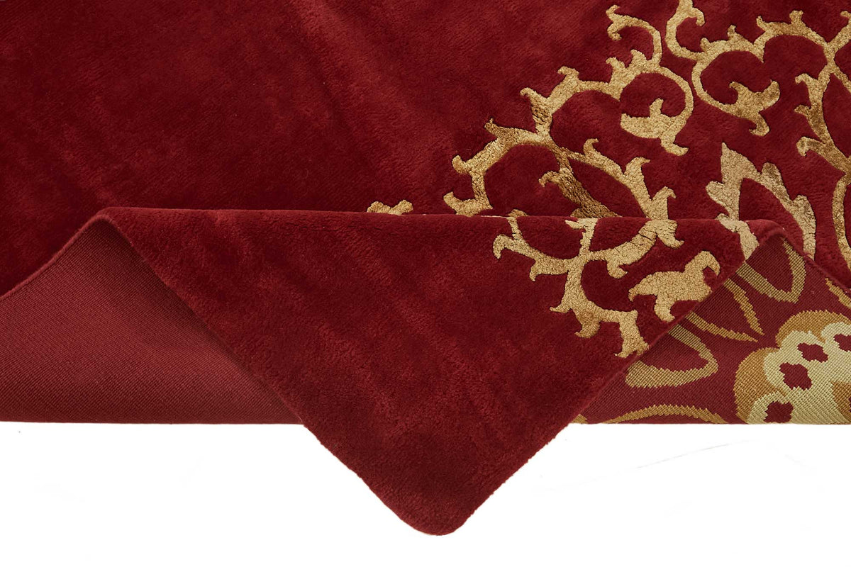 Komve Bordo Bej Halı Madalyon Desenli Kadifemsi Dokuma 185x264 cm – kenar detayı