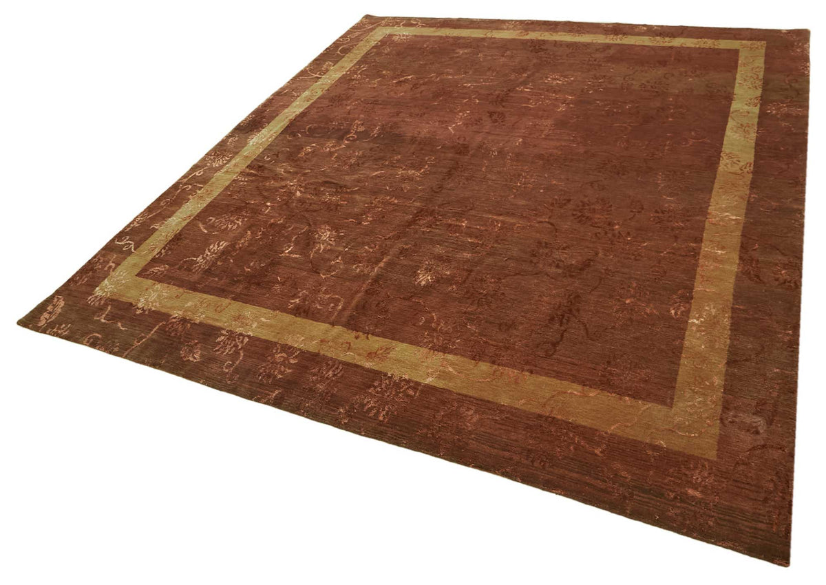 Komve Çiçek Desenli Kahverengi Bej Uşak El Dokuma Halı 244x304 cm – doku yakın çekim