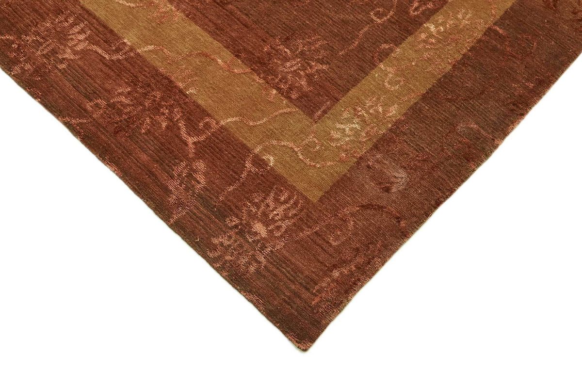 Komve Çiçek Desenli Kahverengi Bej Uşak El Dokuma Halı 244x304 cm – detay görünümü