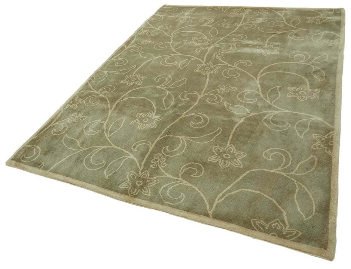 Komve Yeşil Krem Çiçek Desenli El Dokuma Halı 187x274 cm – doku yakın çekim