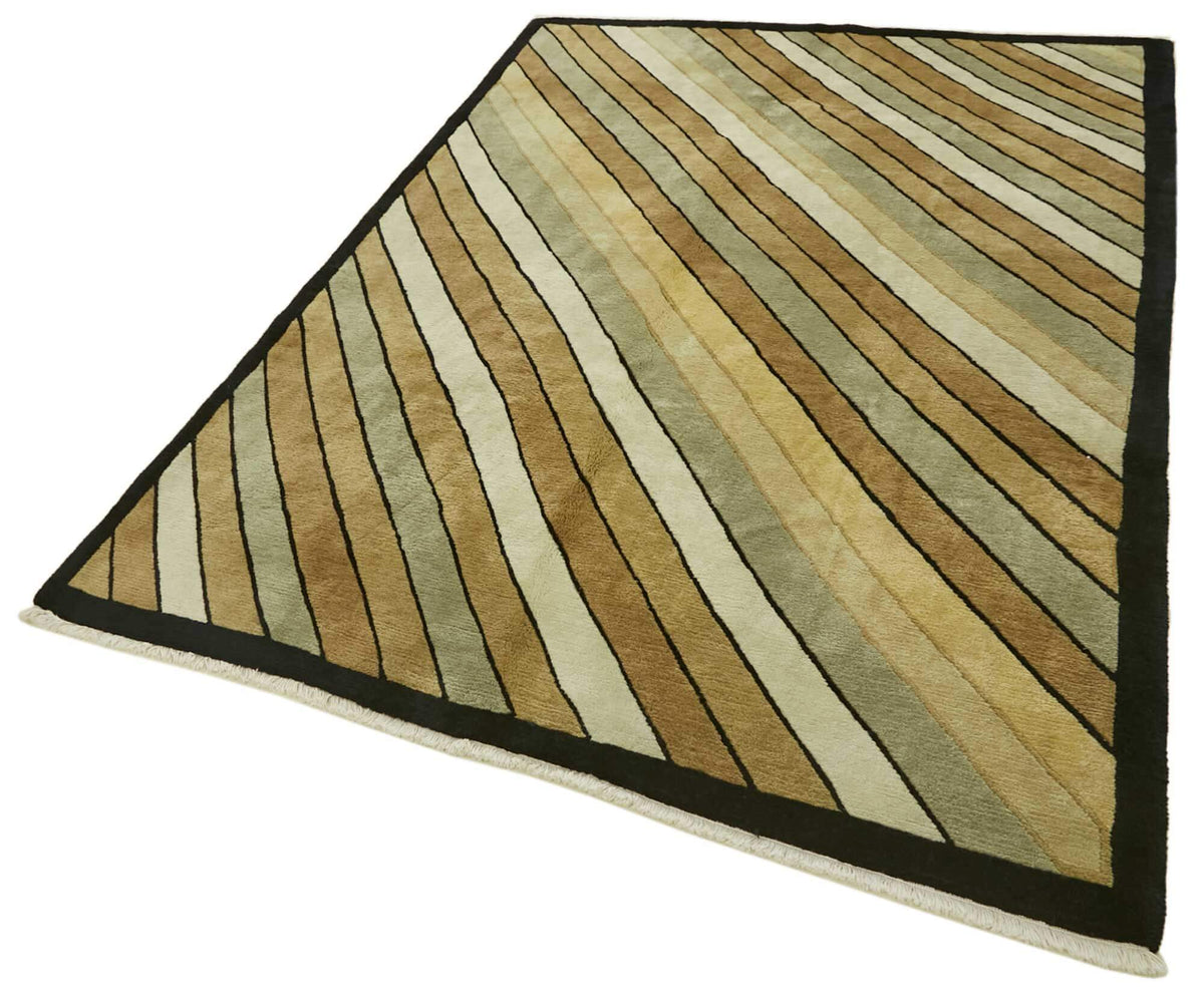 Komve Kahverengi Bej Geometrik Desenli El Dokuma Halı 183x270 cm – doku yakın çekim