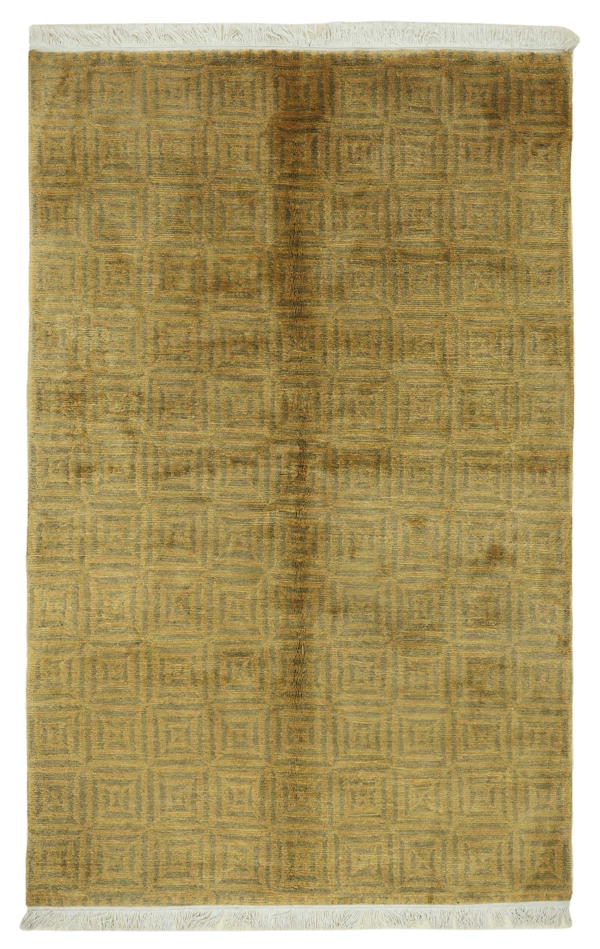 Komve Haki Bej Geometrik Desenli Modern El Dokuma Halı 168x263 cm