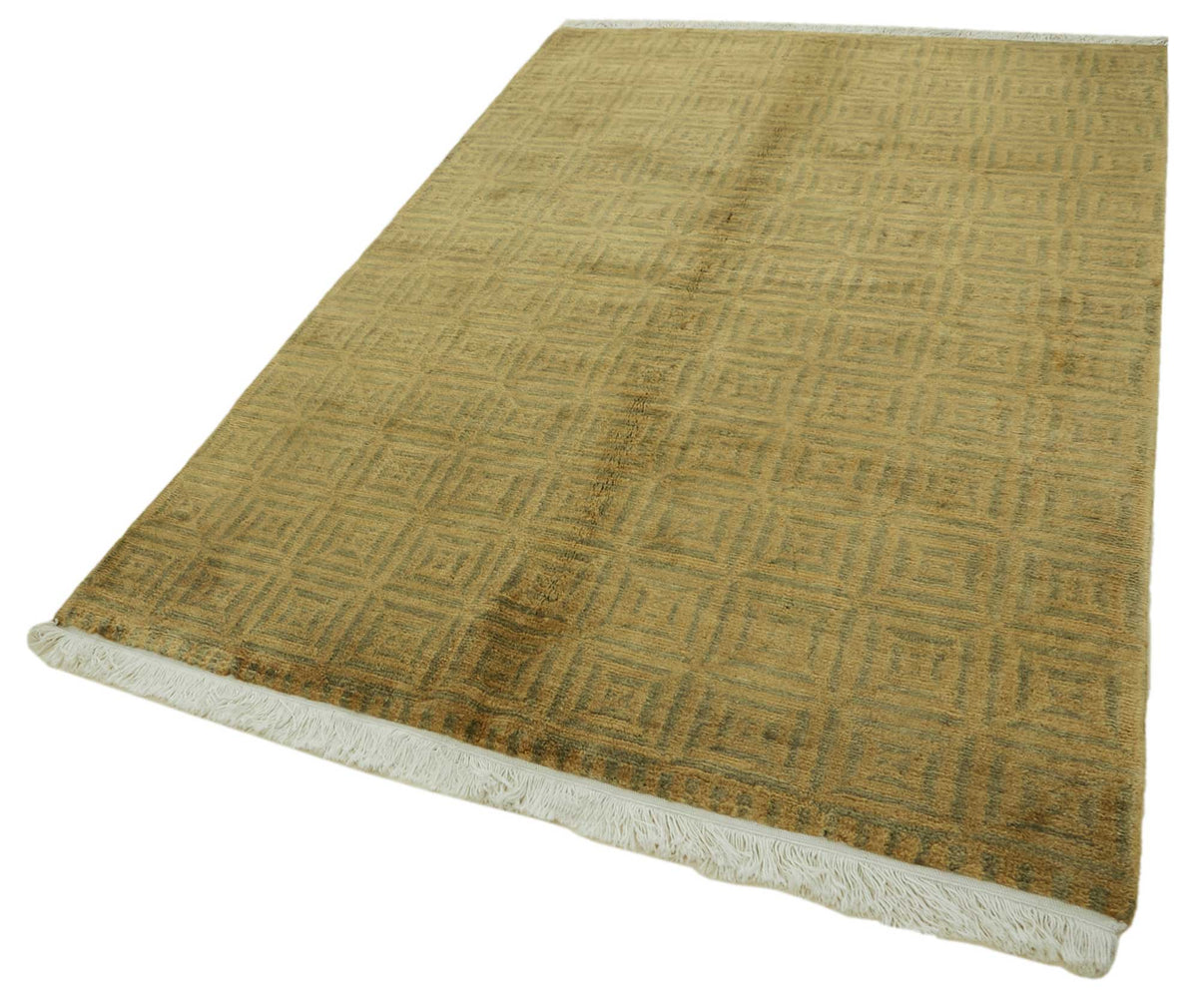 Komve Haki Bej Geometrik Desenli Modern El Dokuma Halı 168x263 cm – doku yakın çekim